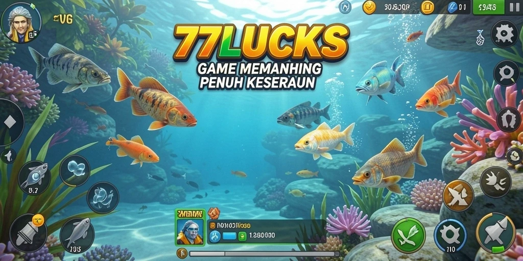 Tampilan gameplay seru dalam 77LUCKS saat menangkap ikan.