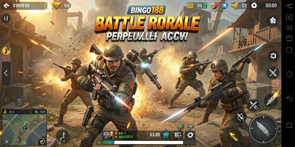 Tampilan gameplay seru BINGO188 dalam aksi Battle Royale.