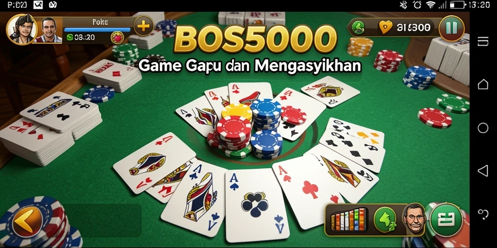 Tampilan screenshot utama BOS5000 yang menunjukkan gameplay Gaple yang seru.