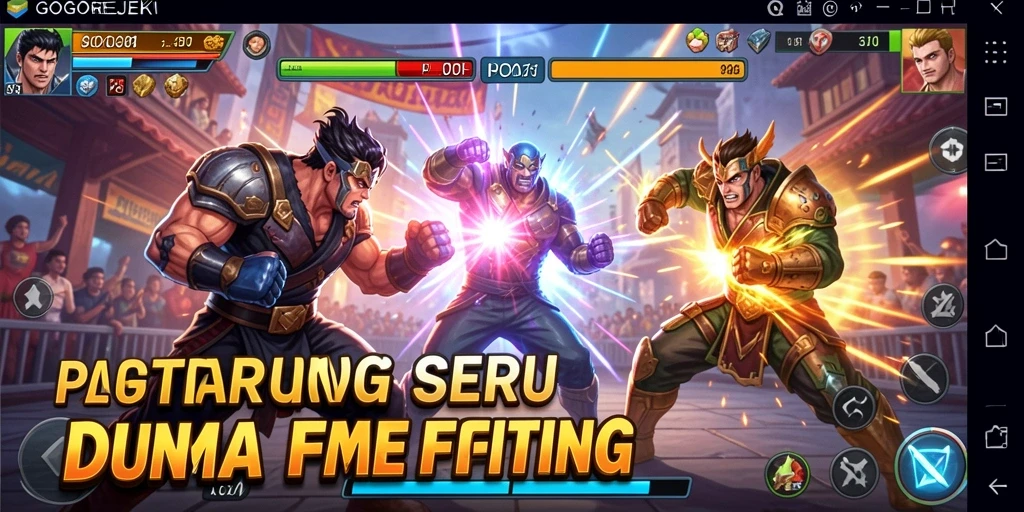 Tampilan aksi seru di arena GOGOREJEKI dengan karakter bertarung.