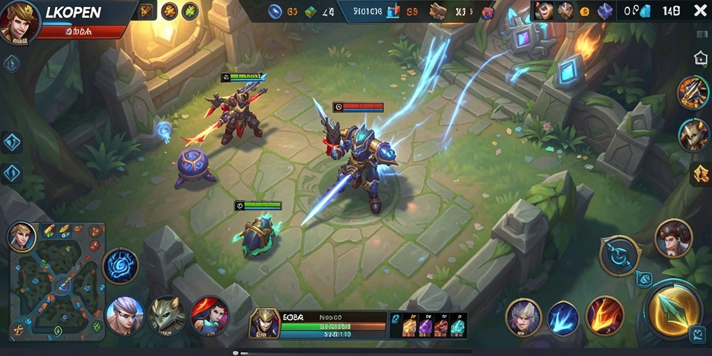 Tangkapan layar gameplay LKOPEN yang menunjukkan aksi seru di arena pertempuran.