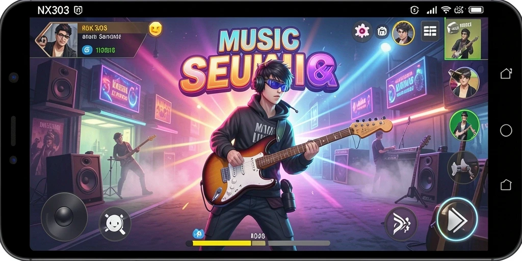 Tampilan gameplay NX303 dengan irama musik yang menarik.