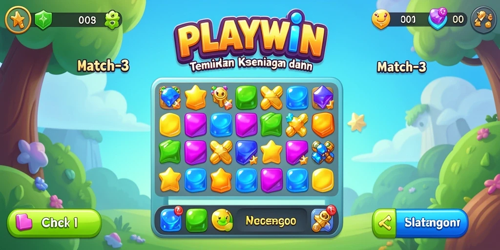 Screenshot menunjukkan aksi seru permainan Match-3 di PLAYWIN.